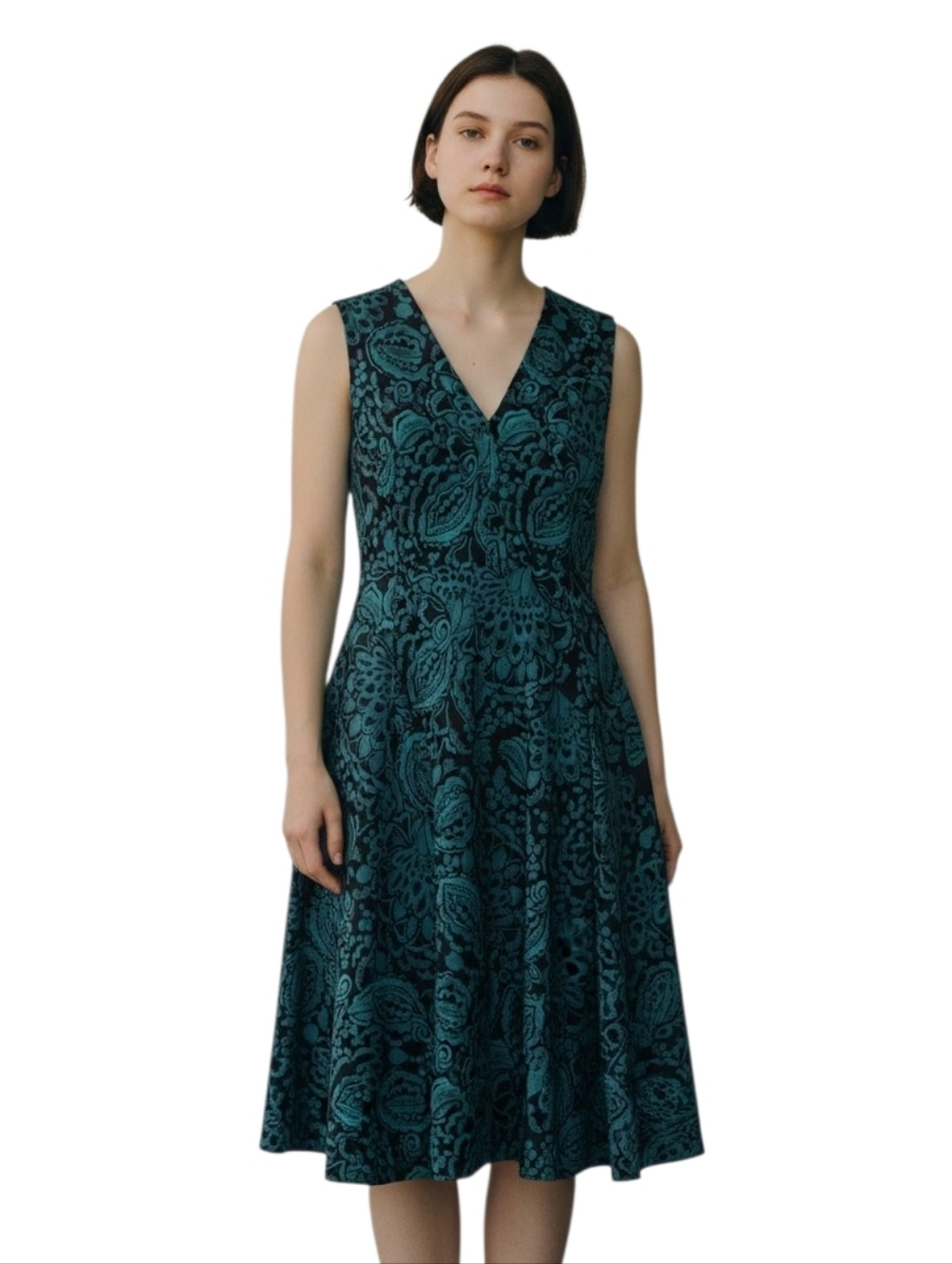 Tommy Hilfiger Paisley Fit & Flare Dress Sleeveless Teal Size 8